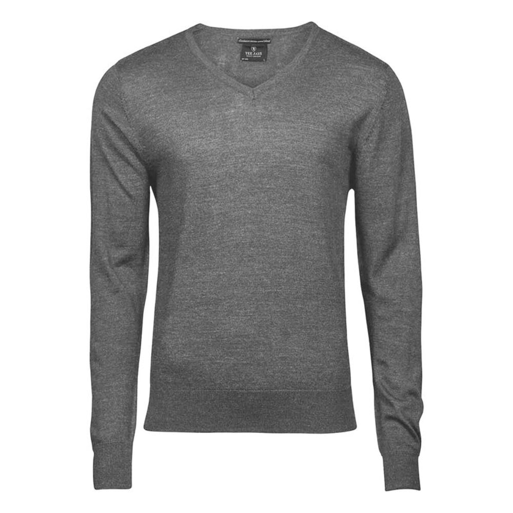 Tee Jays Mens Knitted V Neck Sweater / Grey Melange